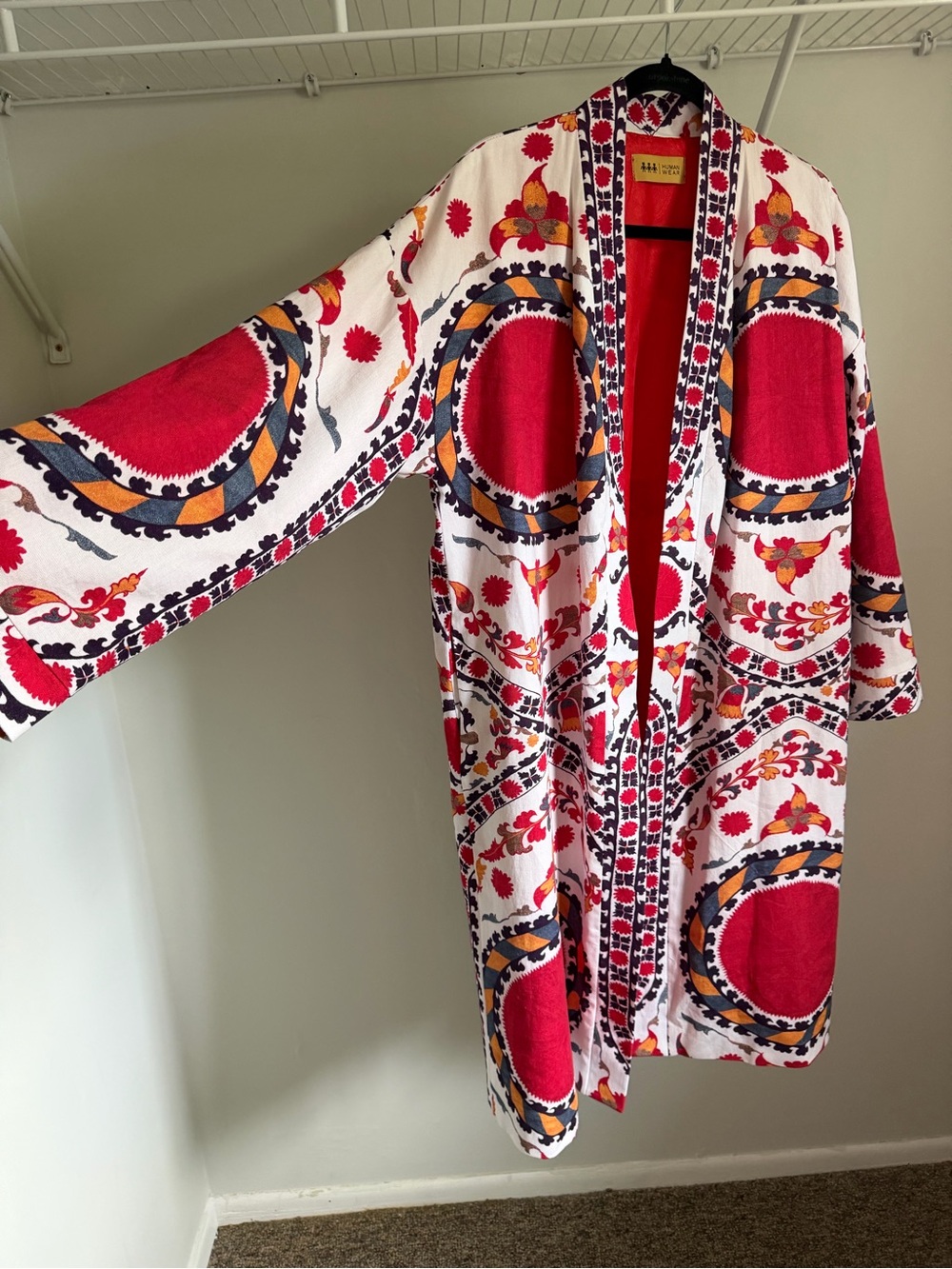 Embroidered Pattern Kimono Robe - Red & White - Picture 2 of 6